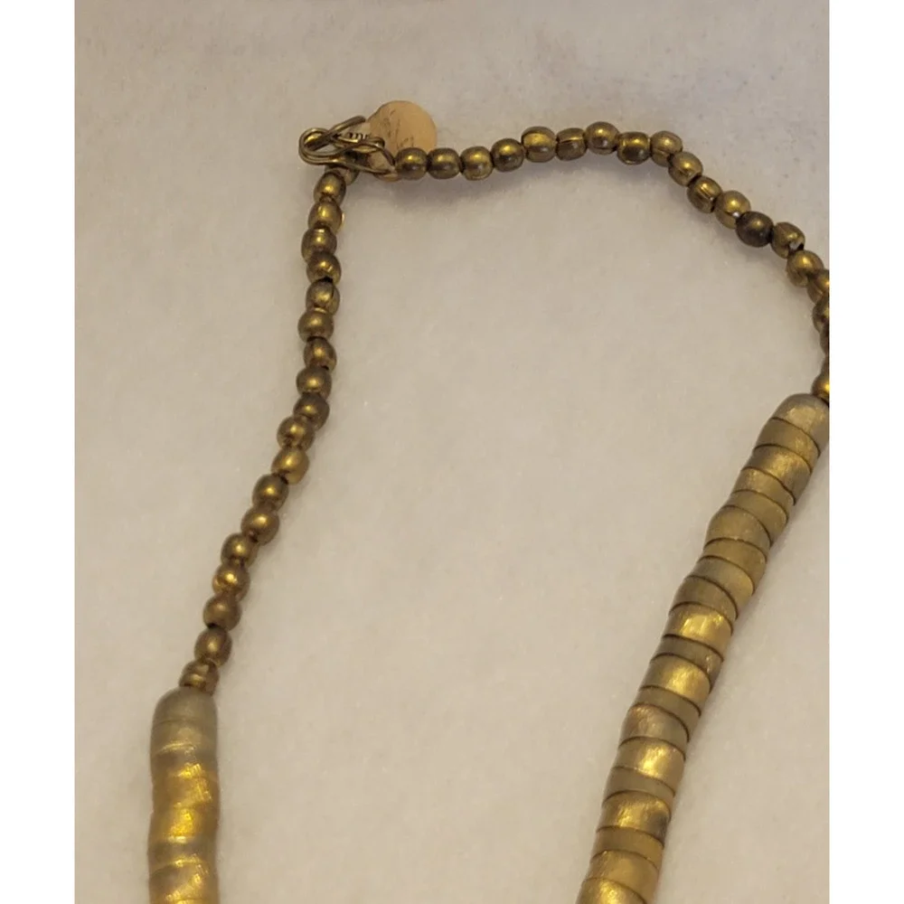 Brass Bronze Necklace Serpentine Reticulated Tube Beaded Metal Fashion‎ Jewelry